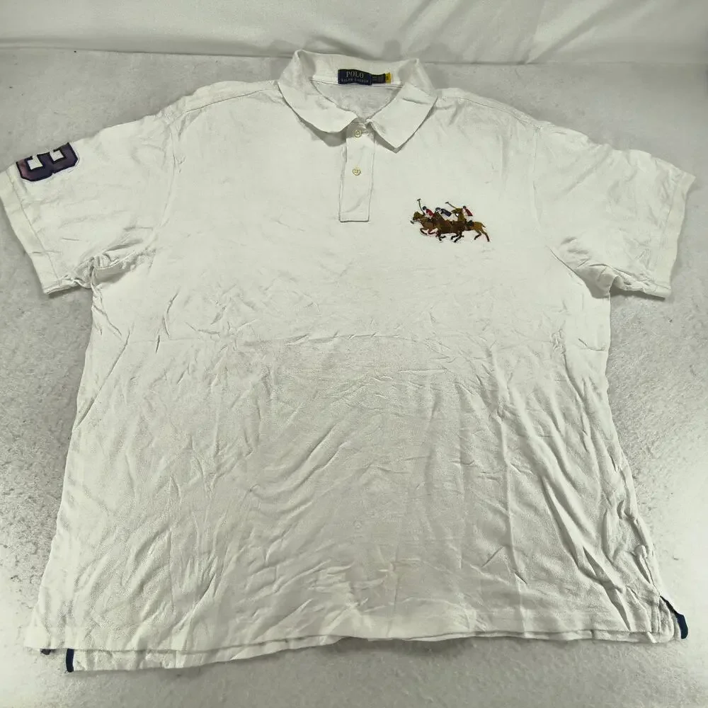 Polo Ralph Lauren Triple Pony Casual Collared Polo Shirt Mens Size 3XLT White